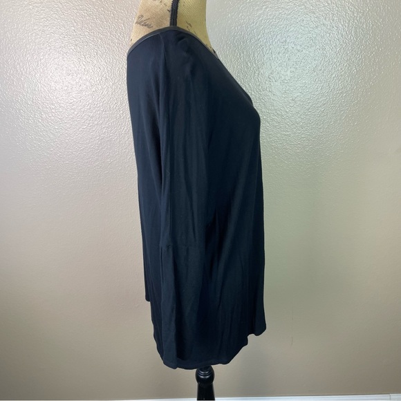 ZARA BLACK TOP BLOUSE  GOLD ZIPPER FAUX LEATHER TRIM SIZE LARGE - Picture 10 of 10